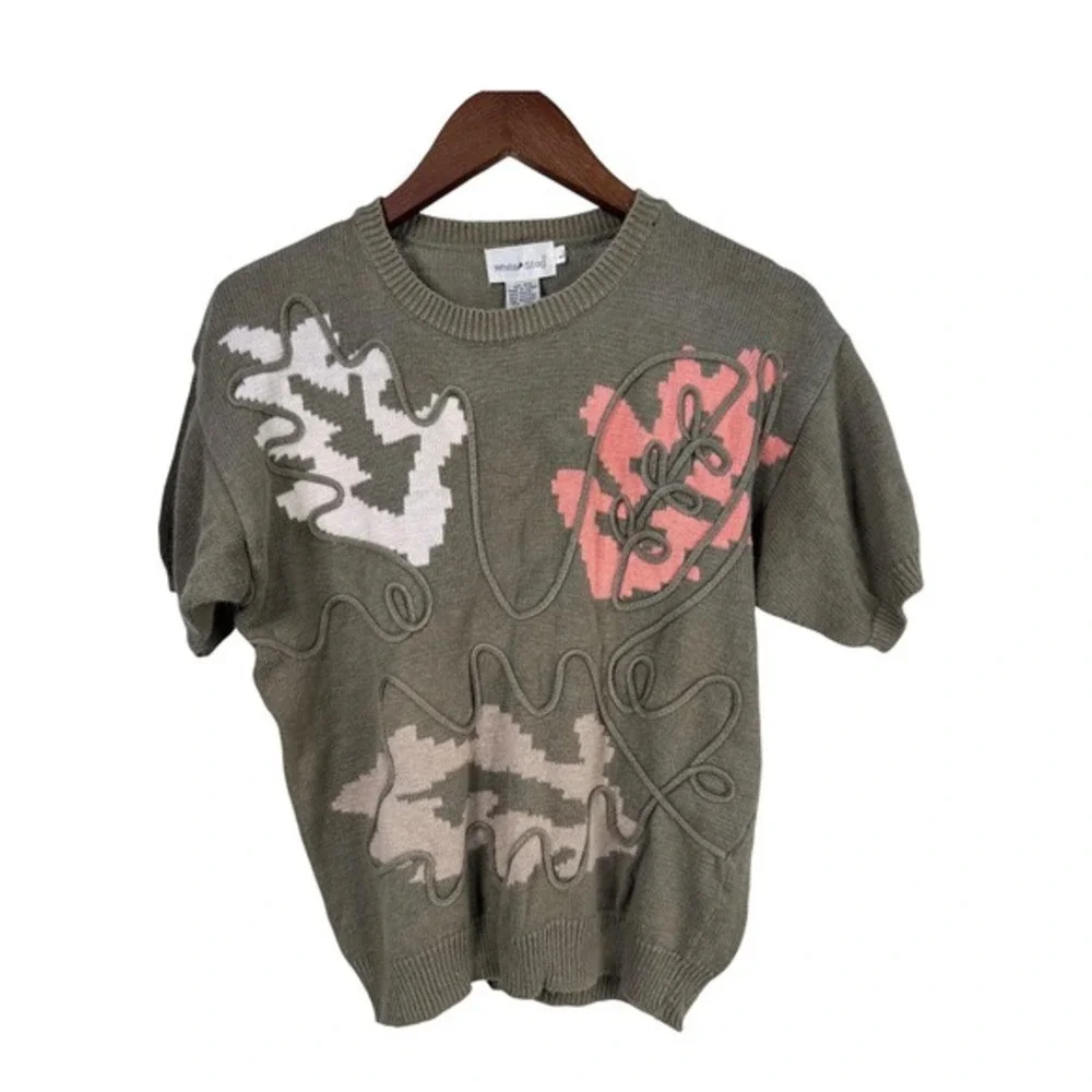 VTG White Stag Women Large Green Knit Sweater Macrame Quirky GrannyCore‎ Casual - Picture 2 of 7